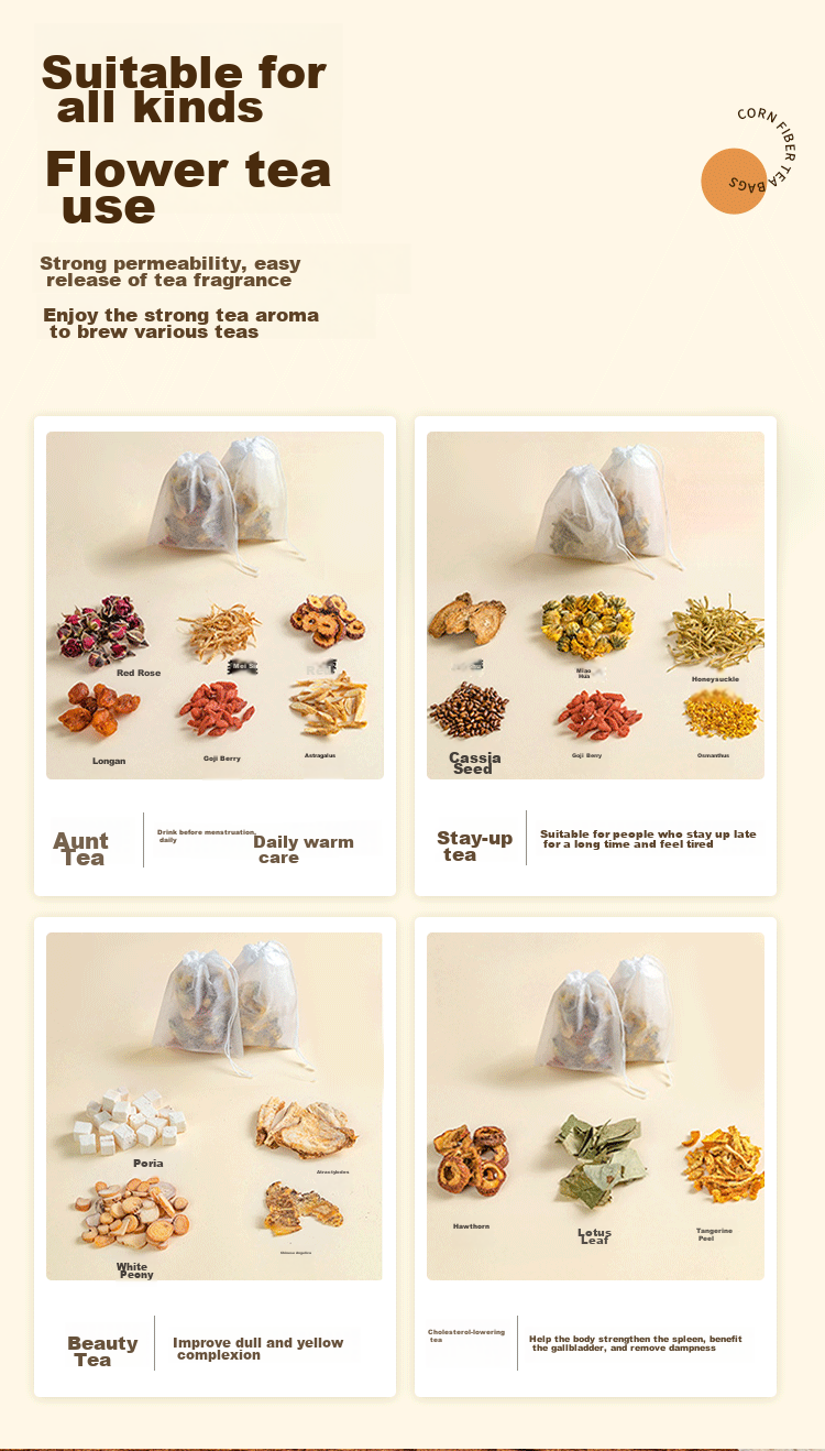 SHUANG YU Corn Fiber Tea Filter Bags, 100 Count Drawstring Tea Strainer Bags for Filtering Tea Residue And Herbs, Marinade Spice Bags 11