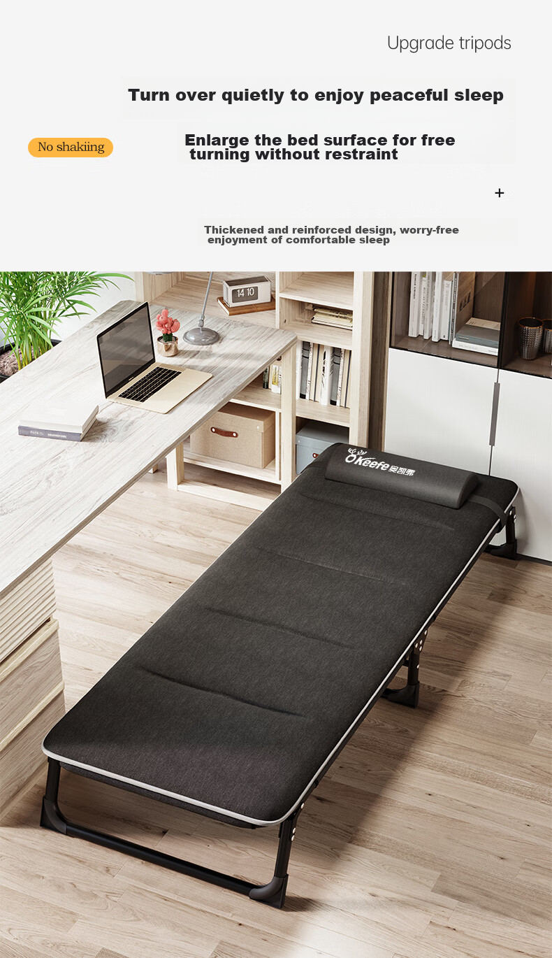 Okeefe Folding Bed Lounger, Single Nap Bed for Office, Camping Cot, Hospital Companion Bed with Cotton Padding 2