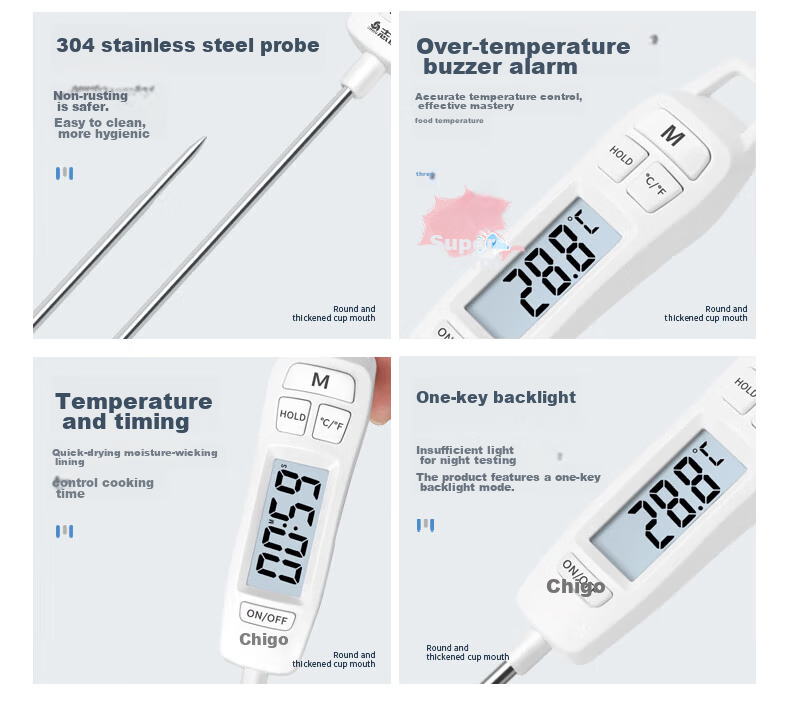 CHIGO Probe Kitchen Food Thermometer, Oil Temperature Meter, Baby Milk Thermometer, Water Thermometer, ZG-8010 Backlit Model 20