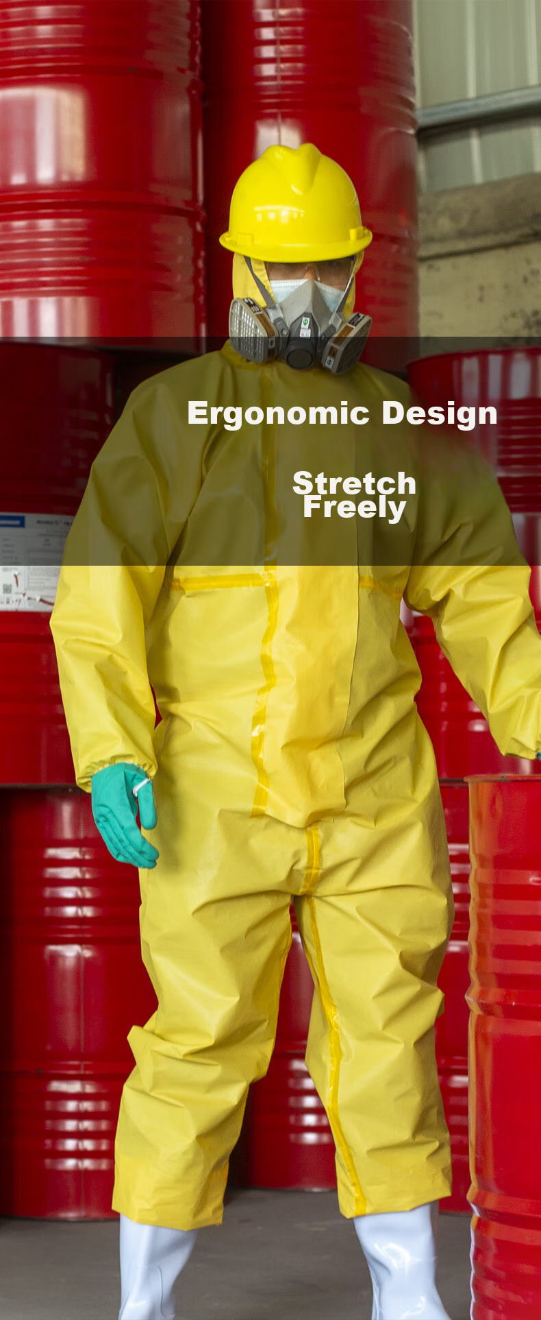 Henghui Liquid Resistant One-Piece Chemical Protective Suit, Laboratory Hooded Body Protection Suit, Chemical Spray Painting Pesticide Spraying Dust-Free Acid And Alkali Resistant Suit DB26-XXL Size 6