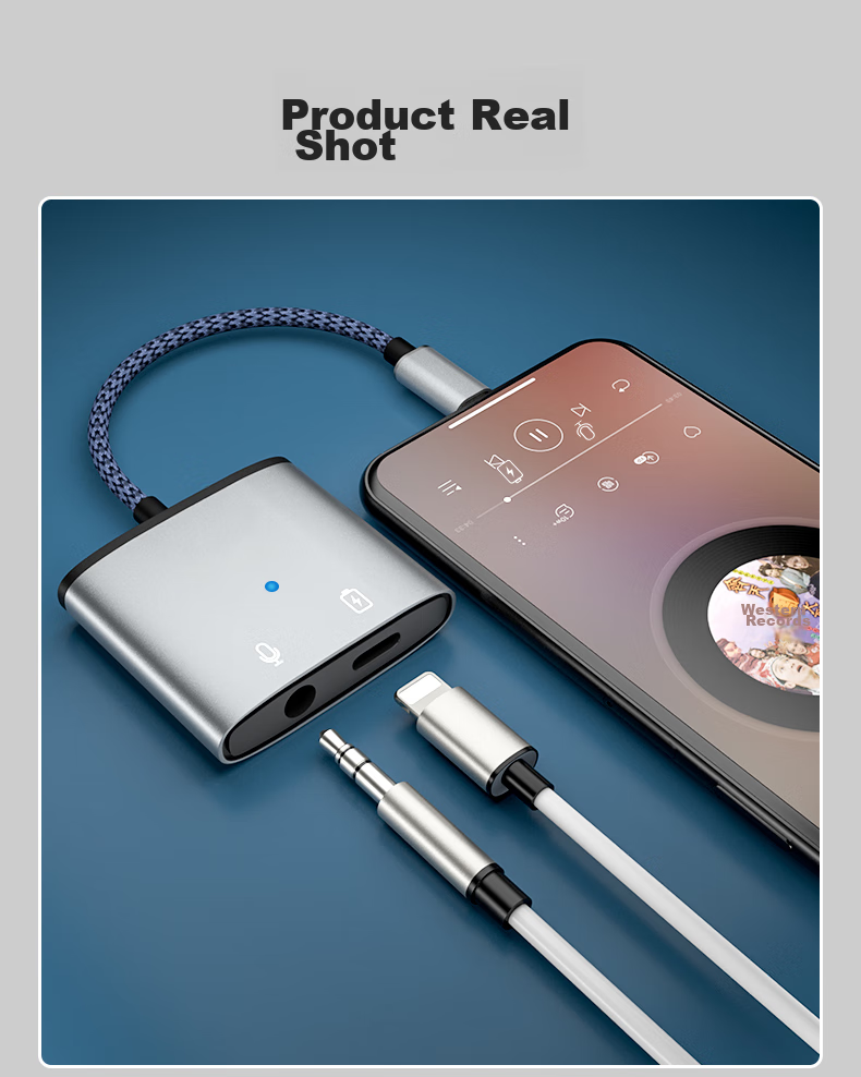 JOWOYE Apple Adapter Headphone Game Sound Card Live Streaming Audio Converter Fast Charging Lightning to 3.5mm Adapter for Mobile Phones And Tablets IPhone14/13/12/iPadAir 16