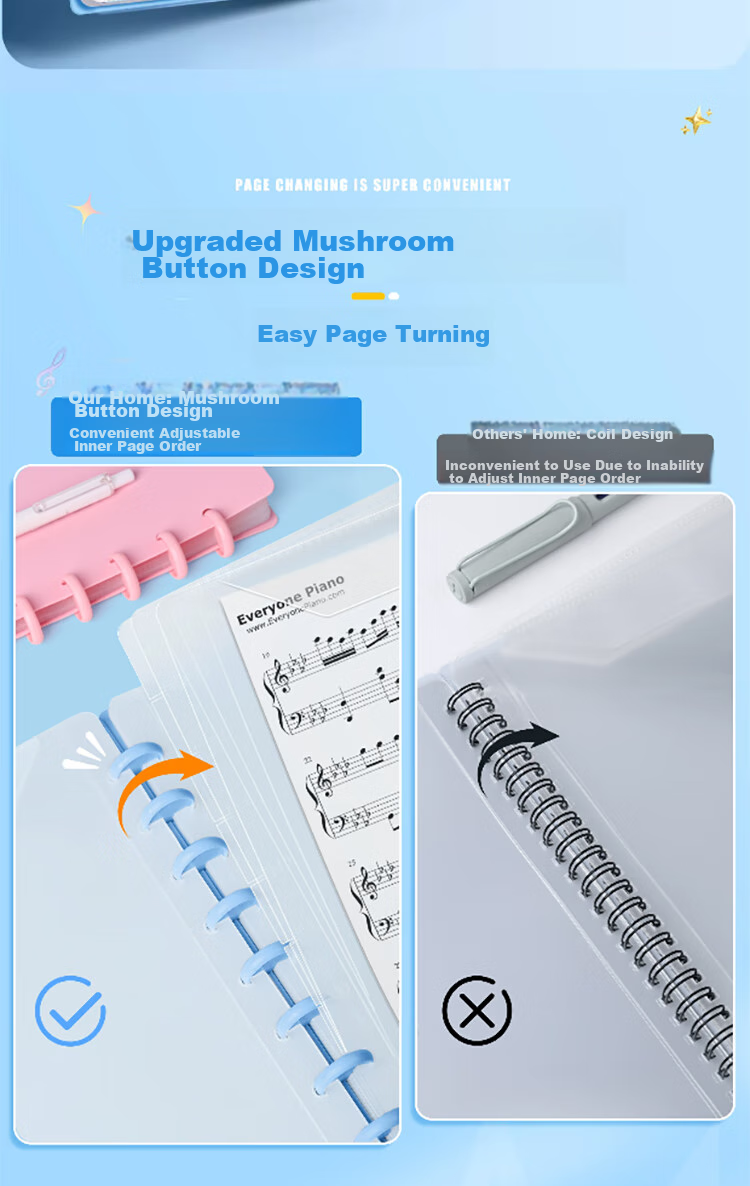SUNWOOD 20 Sheets 40 Pages A4 Mushroom Clip Music Folder, Sheet Music Folder Document Holder, Guitar And Guzheng Score Folder, Staff Paper Folder, 1387-20 Blue 2
