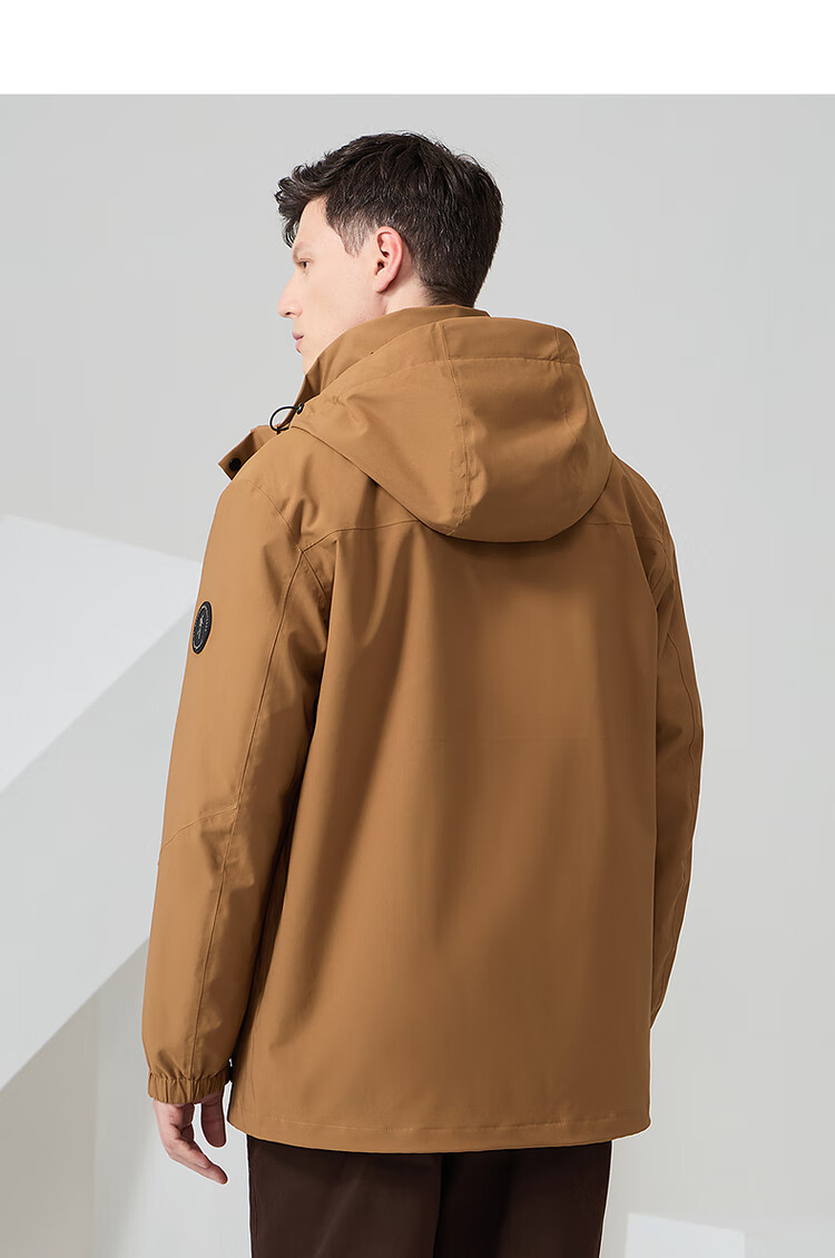 DANCING WOLVES [3-In] Detachable Inner Lining Outdoor Hiking Fleece Inner Lining Men's Windbreaker, 210 Olive Green, Size 170 10