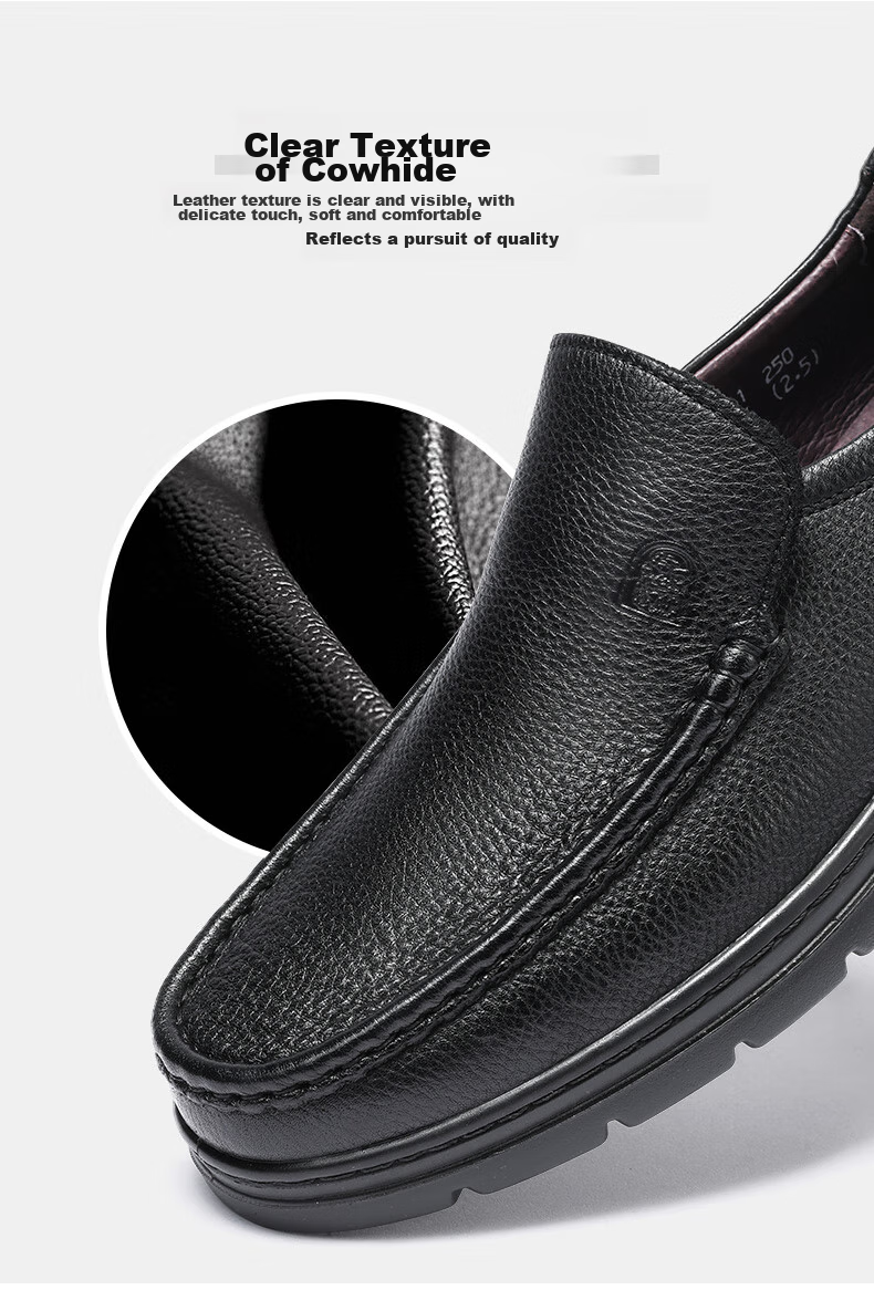 LAORENTOU Men's Leather Shoes, Cowhide Business Casual Shoes, Slip-On Loafers, Durable Single Shoes, Comfortable Men's Footwear, 87201760, Black, Size 43 5