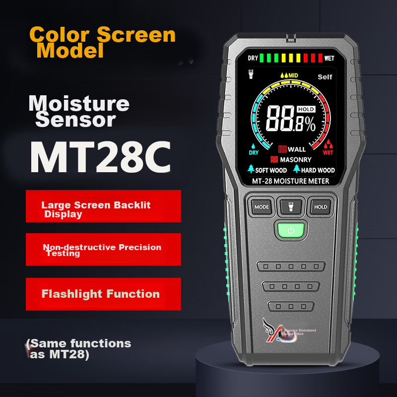 YHT Color Screen Sensor Moisture Meter MT28C for Furniture, Wood, Floor, Wall Moisture Content And Humidity Testing Instrument 24