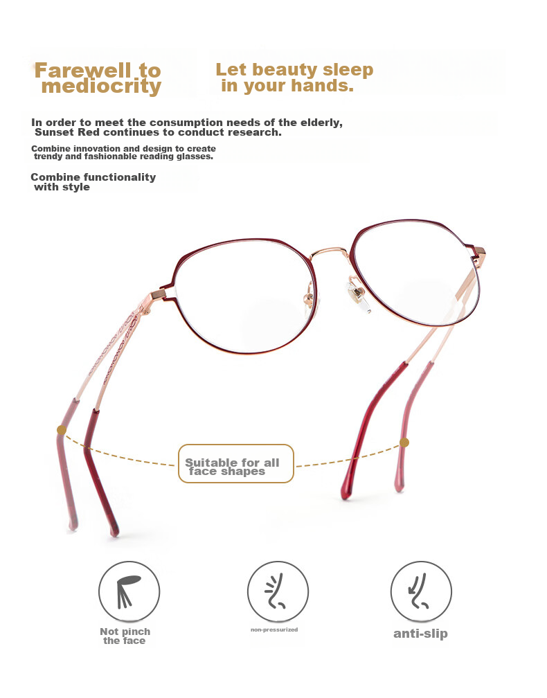 Xiyanghong Reading Glasses for Women, Bifocal Anti-Blue Light Fashionable Ultra-Light Dual-Light Presbyopic Glasses for Elderly E9059H 300 Degrees 11