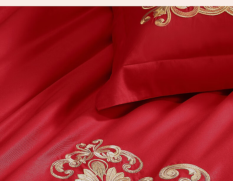 Shuixingjiafang Wedding Bedding Set of Six Pieces, 100% Cotton, Red, Wedding Bed Sheet And Duvet Cover, New Wedding Gift, European Embroidery Style, for 1.8m Bed 10