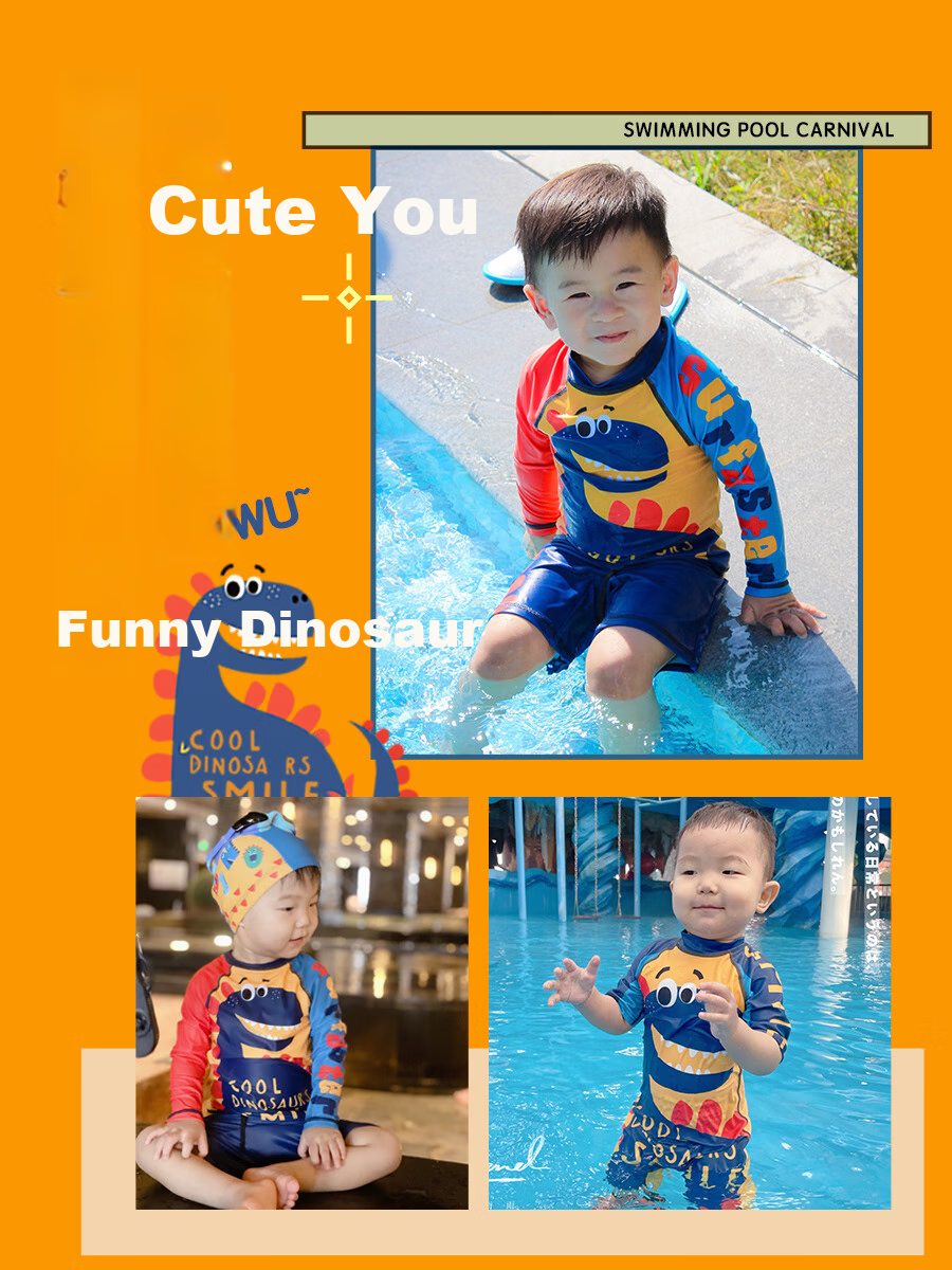 Sulang UPF50+ Sun Protection | 20% Spandex High-Elastic Long-Sleeve And Pants Children's Boys Swimwear Dinosaur Walking Pants 110 2