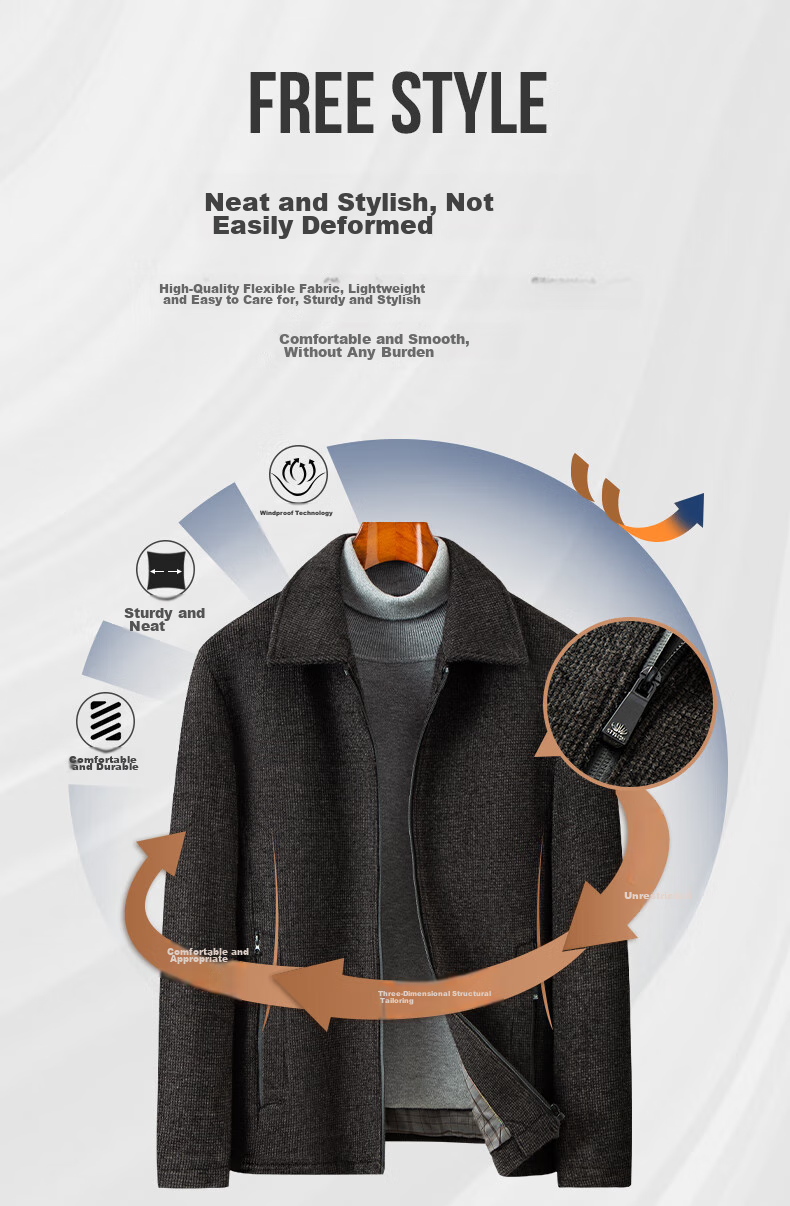 Baocaiyang Dad's Woolen Coat for Men, Spring And Autumn Thick Lapel Business Suit Jacket for Middle-Aged And Elderly 6