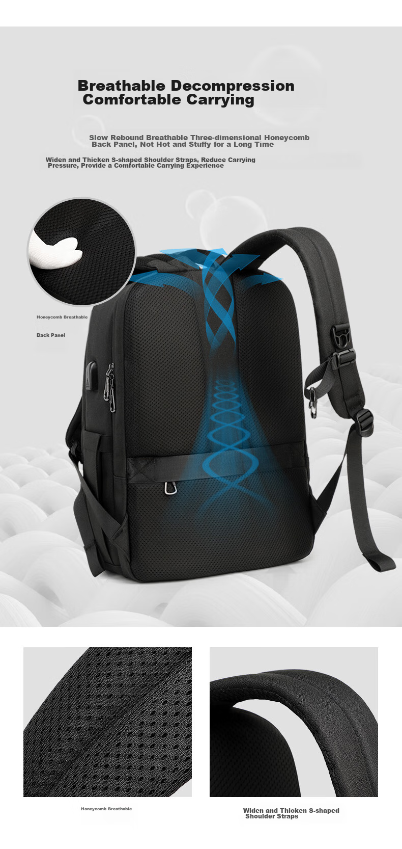Edison Men's Backpack Business Travel Commute Laptop Bag Water-Resistant Backpack E02-2 Gray 12