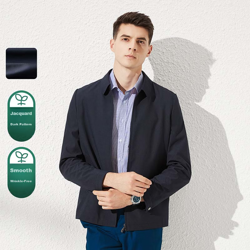 FIRS [Fitted Style] Men's Jacket, Spring Business Casual Solid Color Simple Lapel Zipper Cardigan Menswear