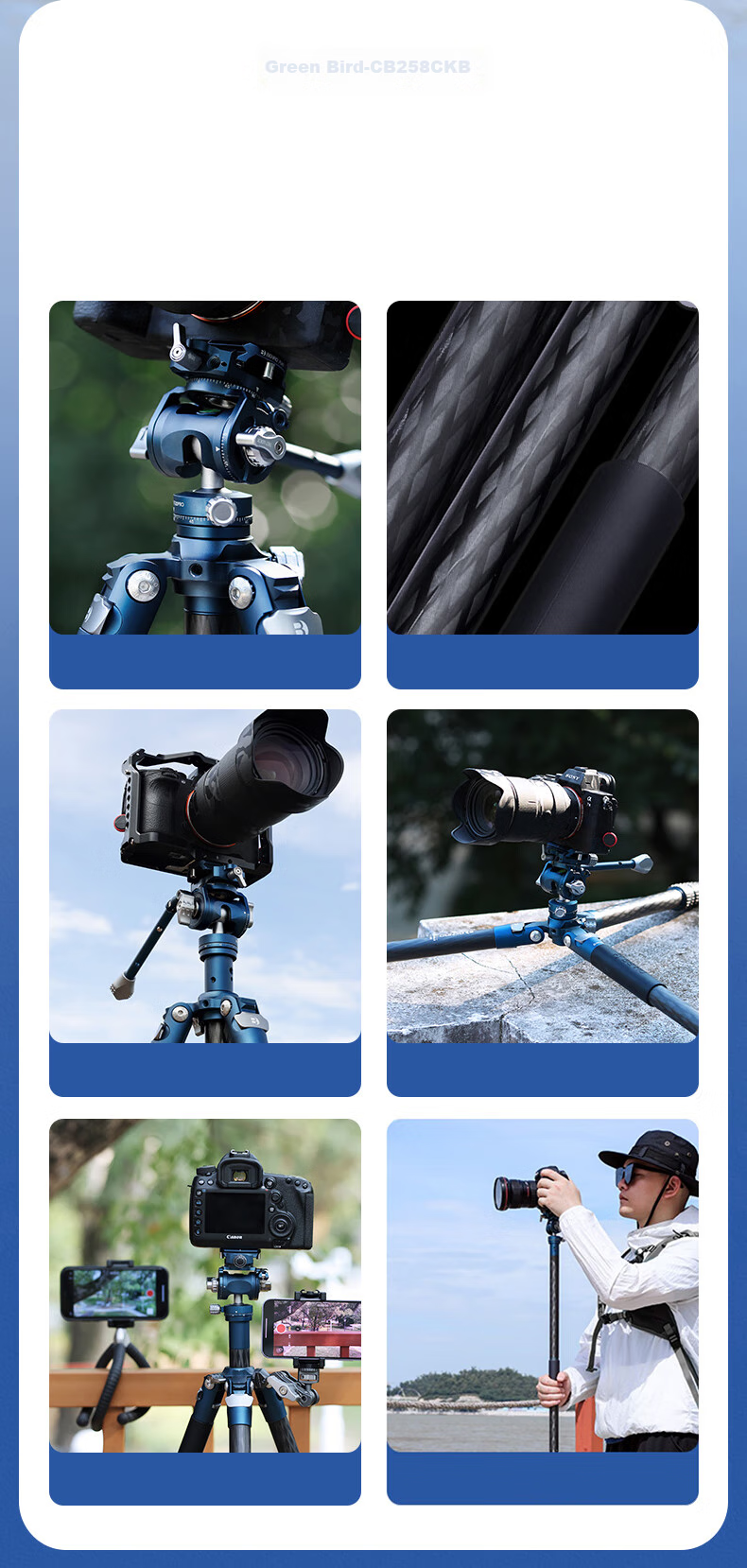 Benro CB259CFK, Professional Photography And Video Live Streaming Dual-Level Tripod with Handle, Hydraulic Head, Mirrorless And DSLR Camera Portable Plate Clamp Flat Tube Carbon Fiber Tripod Kit 3