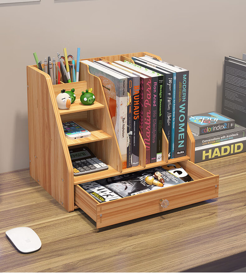Shuranjia Drawer-Style Multi-Layer Office Desk Organizer with Lock, Cherry Wood Color 07-2 2