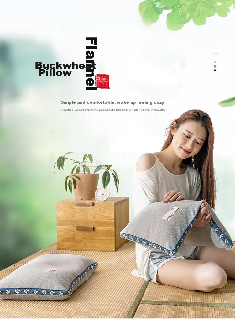 YALU & FREEDOM Buckwheat Pillow, 100% Pure Buckwheat Hull Pillow Core, Adult Sleeping, 5 Jin (2.5 Kg), Removable And Washable, 46x72cm, Pure Gray 2