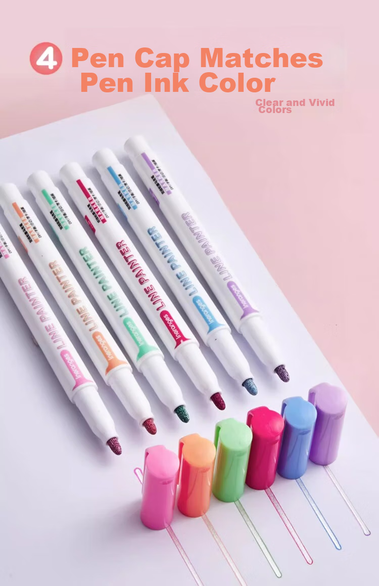 Liupintang Double-Line Outline Pen, 12 Colors, Gel Dual-Color Fluorescent Marker, for Writing, Students And Children, Floral Pattern Journaling, Colorful Pens, Curved Line Drawing, Small Newspaper Marking, Outlining Pe 14