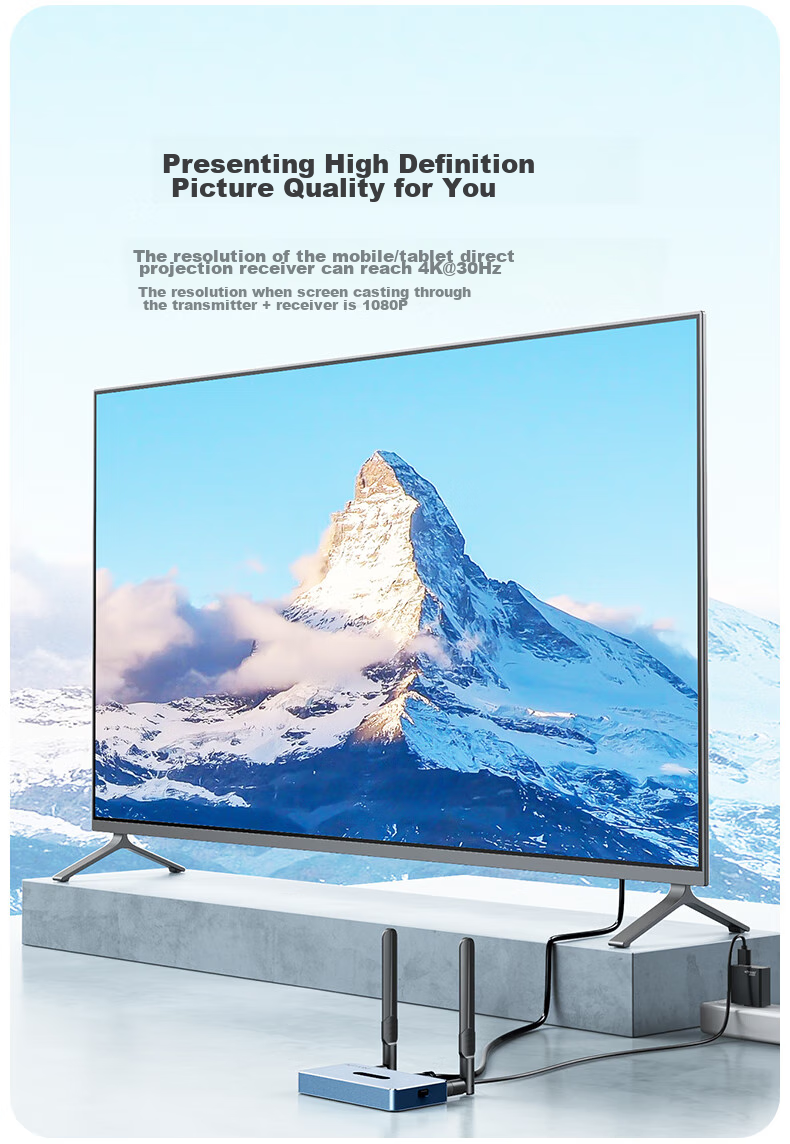 MT-Viki Wireless Screen Mirroring Device, HDMI Enterprise-Grade High-Definition 4K Wireless Transmitter And Receiver, VGA Projector Transmission Device, 5G No Delay, MT-WX02R 5