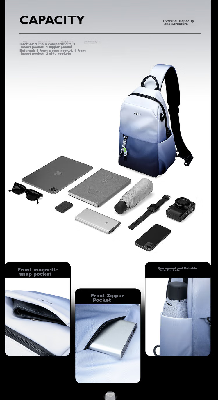GOLF Chest Bag, Unisex Crossbody Bag, Gradient Shoulder Bag, Water-Resistant Phone And IPad Bag, Sports Waist Pack, Cycling Backpack 11