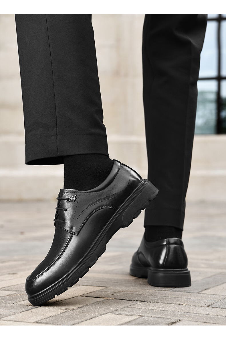 HLA Men's First Layer Cowhide Leather Shoes Summer Breathable Business Casual Leather Shoes T074 Black Size 41 3