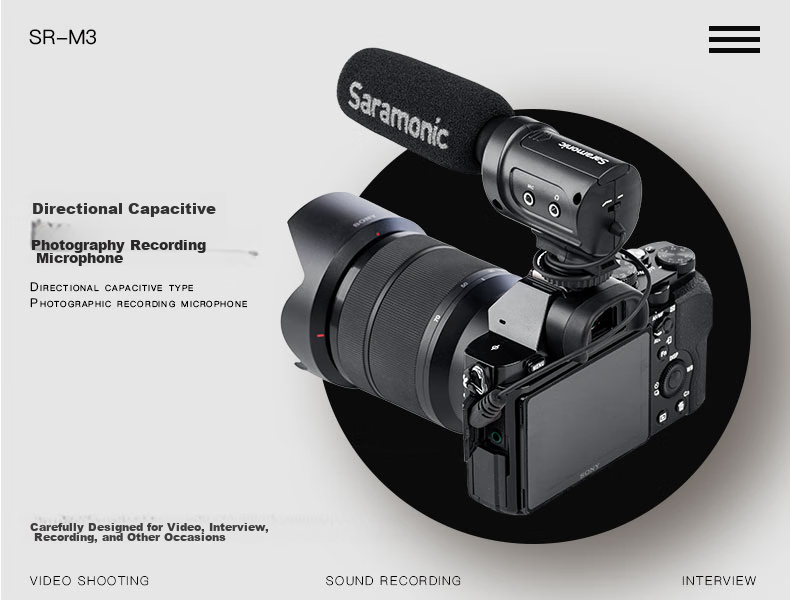 Saramonic SR-M3 Multifunctional Camera Microphone for Mirrorless Sony Cameras, Heart-Shaped Directional Condenser Vlog Video Shooting External Microphone, Lavalier Mic 1