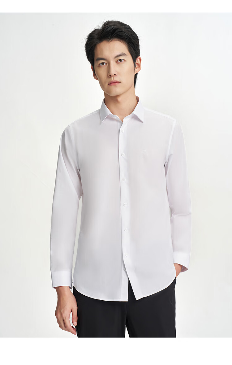 TRIES [Celebrity Style] Men's Long-Sleeve Shirt, Solid Color Business Style for All Seasons, Multi-Color Spring And Autumn Embroidered Work Shirt 13