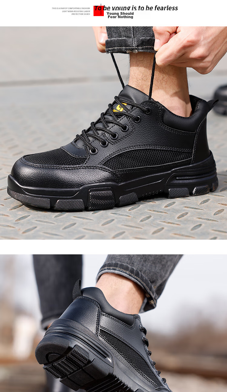 JUNBU Safety Shoes for Men, Summer Breathable Steel Toe Cap, Anti-Smashing And Puncture-Resistant, Lightweight Construction Site Work Boots 1020D Size 43 15
