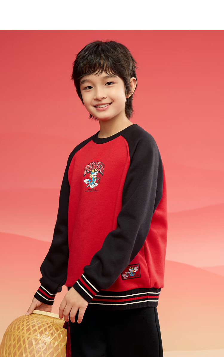 BALABALA Boys' Sweatshirt, Children's Fleece-Lined Top, Spring Long-Sleeve Embroidered Loose Trendy Base Layer for Older Childre 5