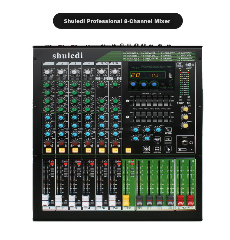 Shuledi SU-60 Domestic Digital Mixer with 8 Channels, Conference Sound System, Specialized Mixing Console for Meetings, KTV Audio with Reverb, DSP Effects Equalizer for Bars And Stage Performances 3