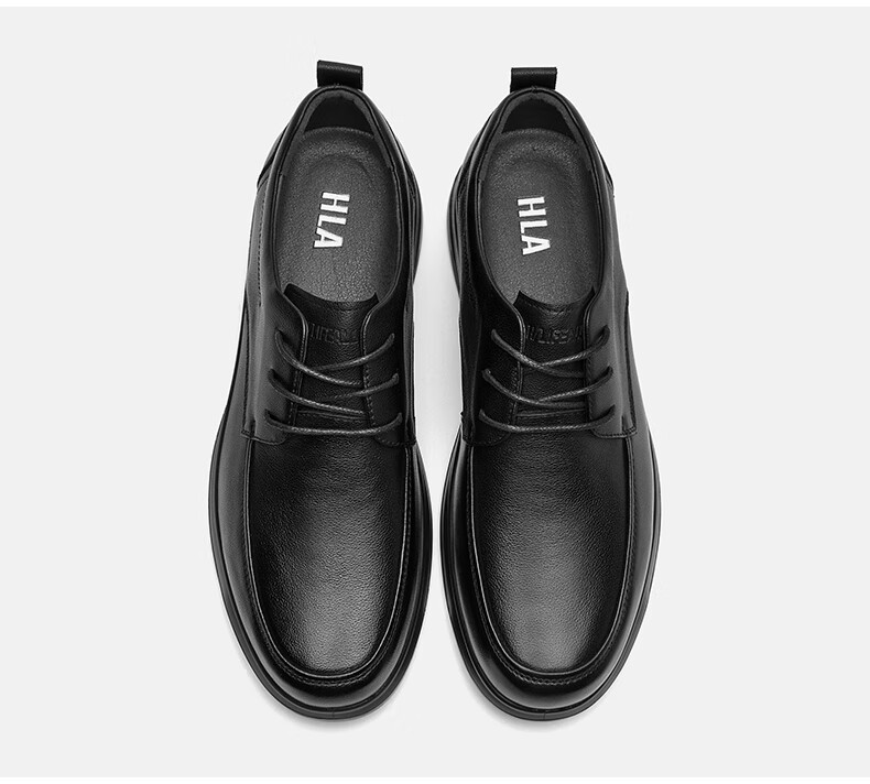 HLA Men's First Layer Cowhide Classic Business Formal Casual Leather Shoes T064 Black Size 42 22