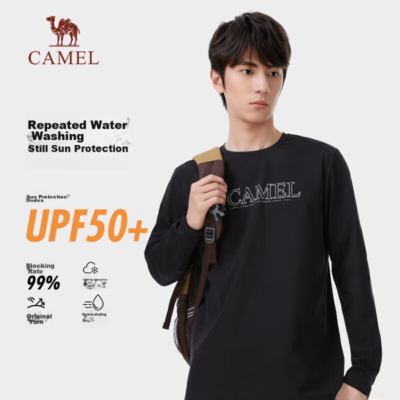 CAMEL Outdoor Quick-Dry Long-Sleeve Round Neck T-Shirt for Men And Women, UPF50+, Original Yarn Sun Protection, UV-Resistant, Ice-Cool Top