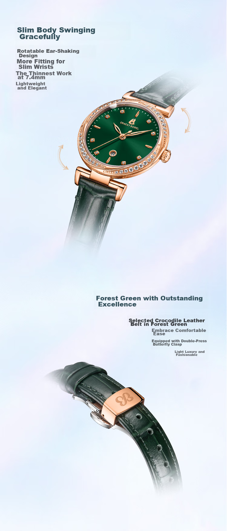 ERNEST BOREL Swiss Ladies' Watch [Mid-Autumn Festival Gift] Star Diamond Series with Gold-Plated Steel Band, Mother-Of Dial, And Diamond-Encrusted Quartz Women's Watch 5