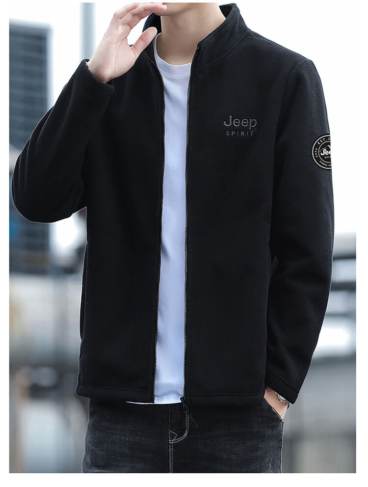 JEEP SPIRIT Men's Jacket, Autumn And Winter Korean-Style Fleece Coat, Stand-Up Collar Top for Men, Army Green, 3XL 20