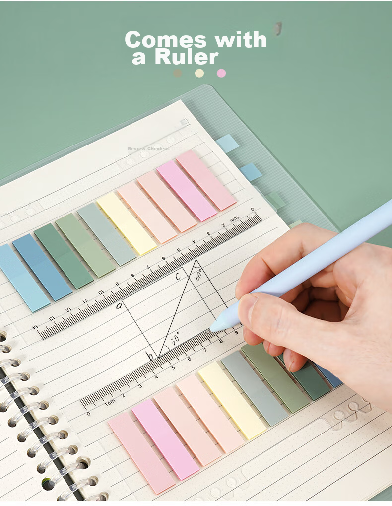 SIMAA 1200 Sheets 4-Color Sticky Notes with Dividers, Memo Pads, 76*19mm, Reusable Notes, 3 Packs, Student Message Pad 7