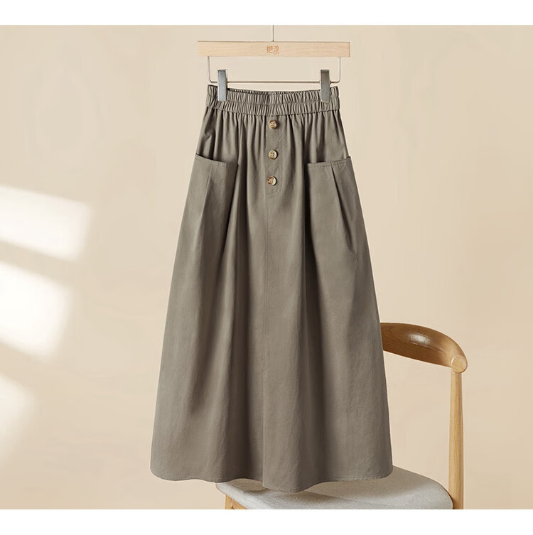 Tachi Loose Skirt, 2026 Spring New Women's Fashion, Elastic Waist, Large Pockets, Mid-Length Skirt 5