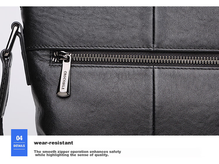 CROCODILE Top-Grain Leather Napa Texture Men's Business Vertical Shoulder Bag Crossbody Bag XT208 Black, Gift for Boyfriend 19