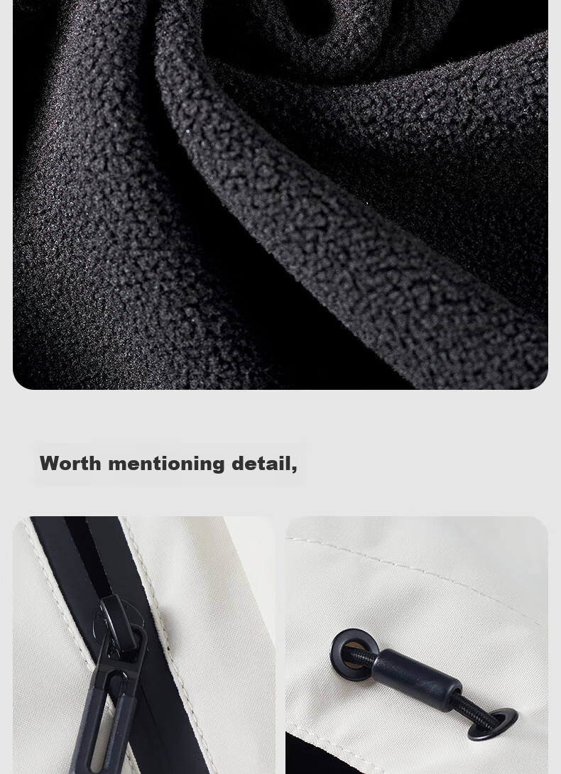 VVC Functional Windproof And Waterproof Jacket for Men And Women with Detachable Fleece Inner Layer, Warm Outdoor Coat, Cloud White, Size S 13