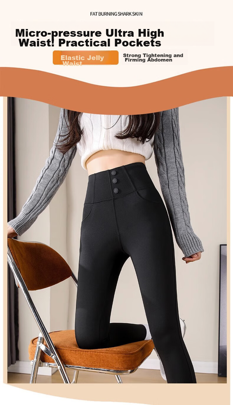 LangSha Leggings for Women, High-Waisted Tummy Control Butt-Lifting Shark Pants, Elastic Slim-Fit Ankle-Length with Three Velcro Straps for Autumn And Winter Outerwear 2