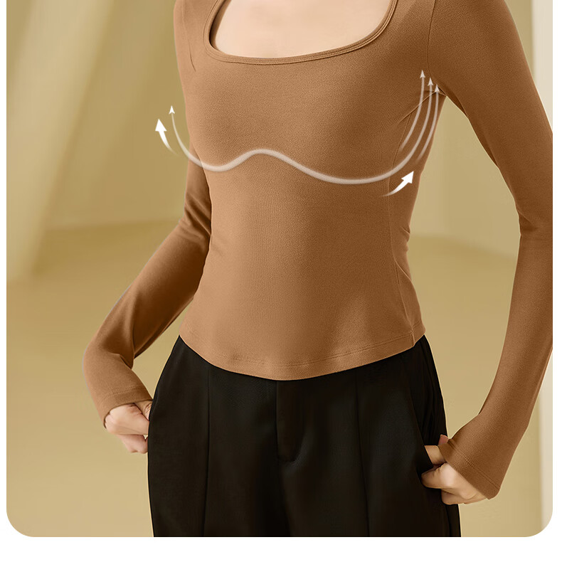 Urban Beauty Women's Autumn Winter Thermal Underwear Skin-friendly Slim Fit Square Neck Top Autumn Shirt Base Layer 16