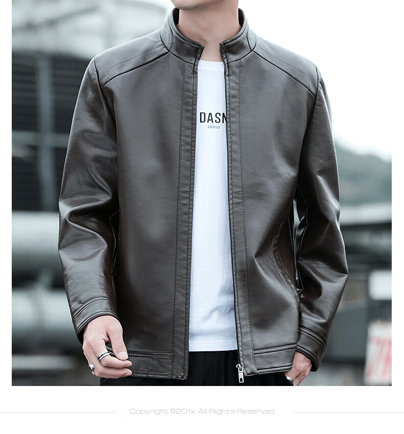 KAISER Leather Jacket for Men, Stand-Up Collar PU Leather Coat, Autumn And Winter Middle-Aged Motorcycle Single Leather Jacket KS81375 6