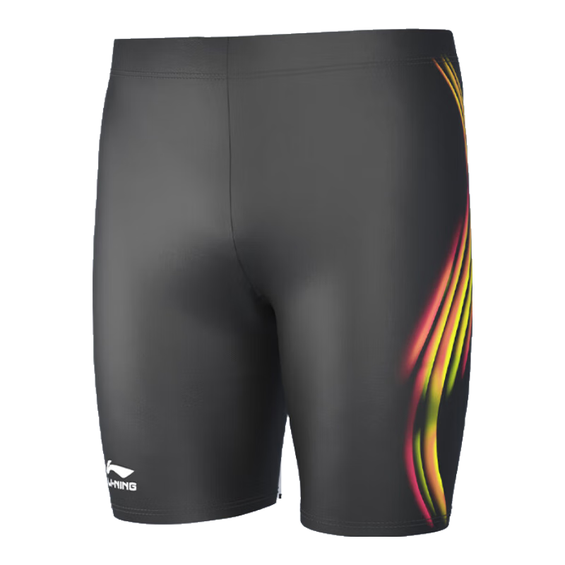 Li-Ning Men's Swim Trunks, Quick-Drying, Chlorine-Resistant, Anti-Embarrassment, Comfortable, High-Elasticity, Hot Spring, Knee-Length Training Swim Shorts, 315 Black Orange, 3XL