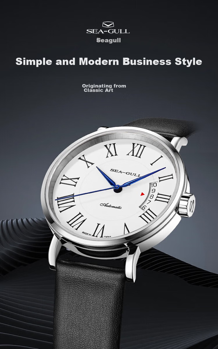 SEAGULL Men's Automatic Mechanical Watch, Bauhaus Date Display Men's Watch, Birthday Gift for Men, Model 6091 10