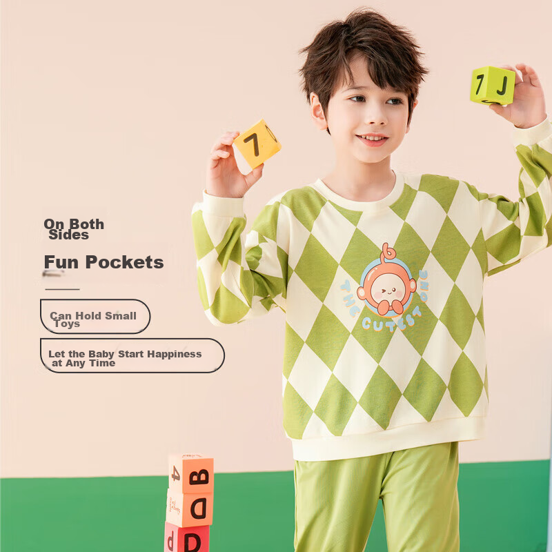 Fenteng Children's Pajamas for Boys, Pure Cotton Spring Season Sleepwear for Older Boys, Wearable Outside, Boys' Loungewear Q9X24790048