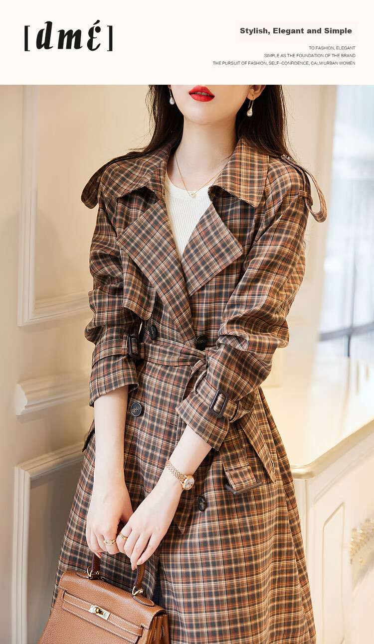 Dme [Suit Collar Trench Coat], Spring And Autumn Commuter Double-Breasted Straight Trench Coat, Women's Long Style 1