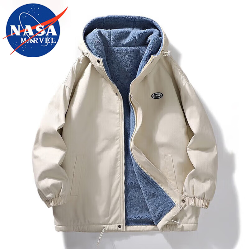 NASA MARVEL Cotton Jacket for Men, Winter Coat, Puffer Jacket, Lambswool Hooded Trendy Brand, Fleece-Lined Thick Versatile Couple Outfit