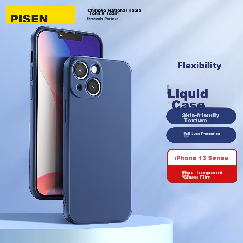 Чехол PISEN для iPhone 13, гибкий жидкий силикон, защита от падений, ультратонкий, синий
