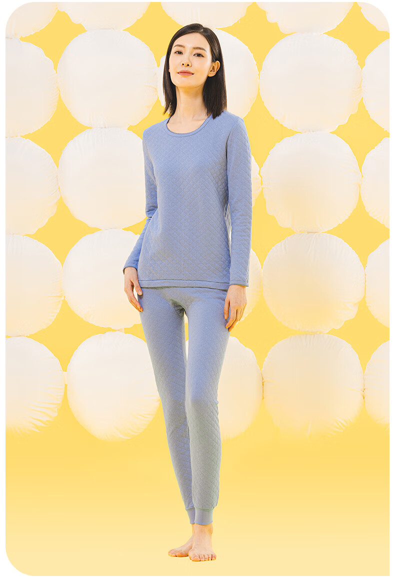 Yiershuang [7A Antibacterial And Anti-Mite Three-Layer Thickened] Autumn And Winter 100% Cotton Thermal Underwear Set for Women, Autumn Top And Pants 26