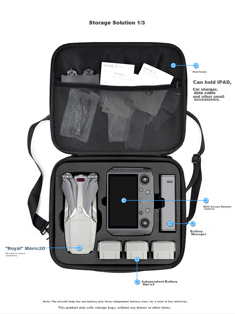 MAXCAM Suitable for DJI Mavic 2 Pro Professional Zoom Version Storage Bag, Portable Case Accessory, Hard Shell Bag, Single Shoulder Handheld, Splash-Proof And Drop-Resistant 2