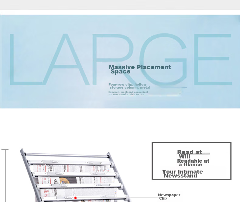 Deli Five-Tier Business Aluminum Alloy Clip Newspaper Rack Magazine Stand Library Bookshelf Newspaper Holder Floor-Standing Display Rack for Promotional Materials, Height 1.05 Meters 11