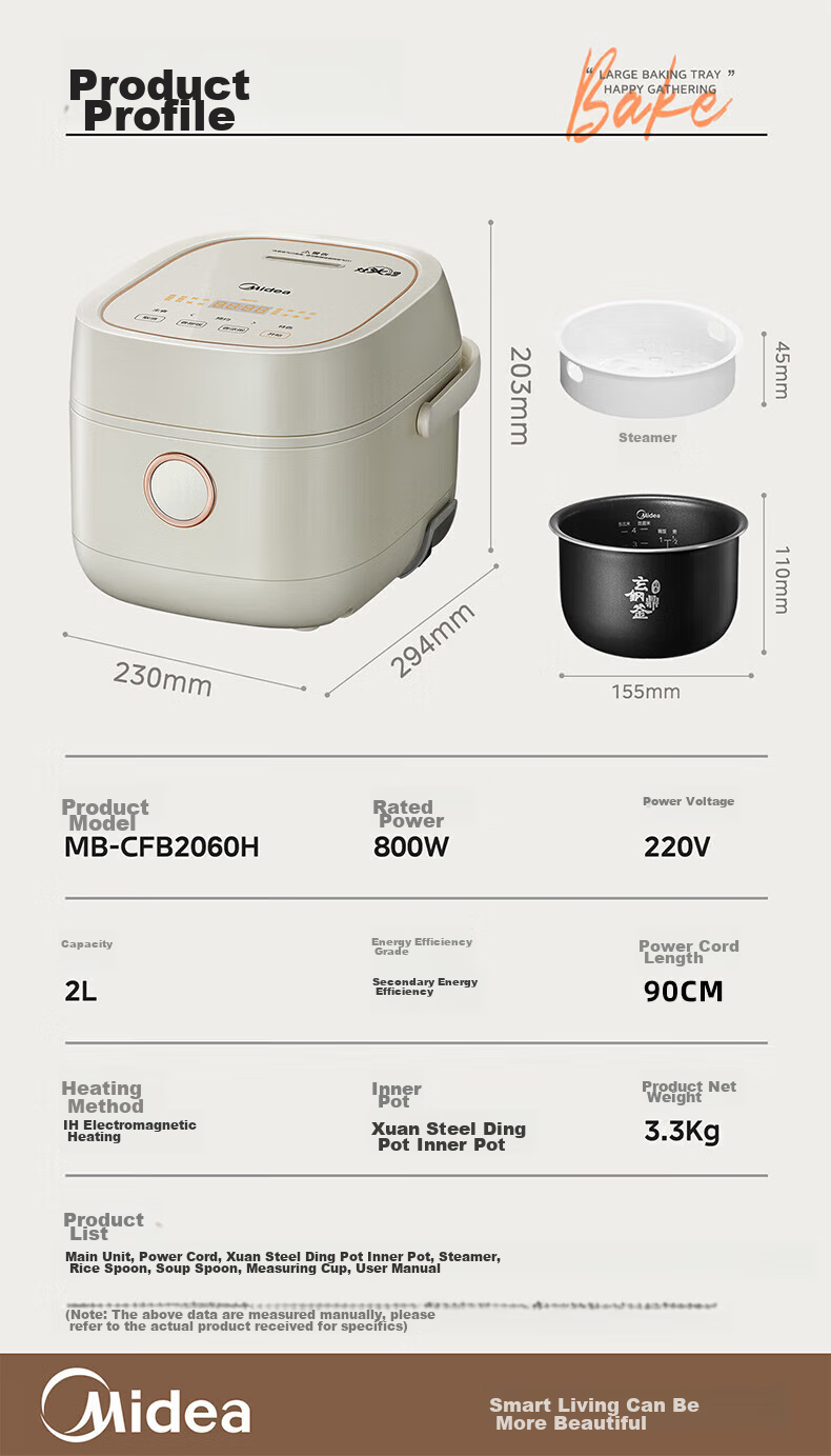 Midea Low-Glycemic Rice Cooker for Home Use, 3-4 People Capacity, 4L Large Capacity, Separates Rice And Soup, Drains Rice, Reduces Added Sugar, IH Stove Compatible, Model CFB4095HL, Official Brand 11