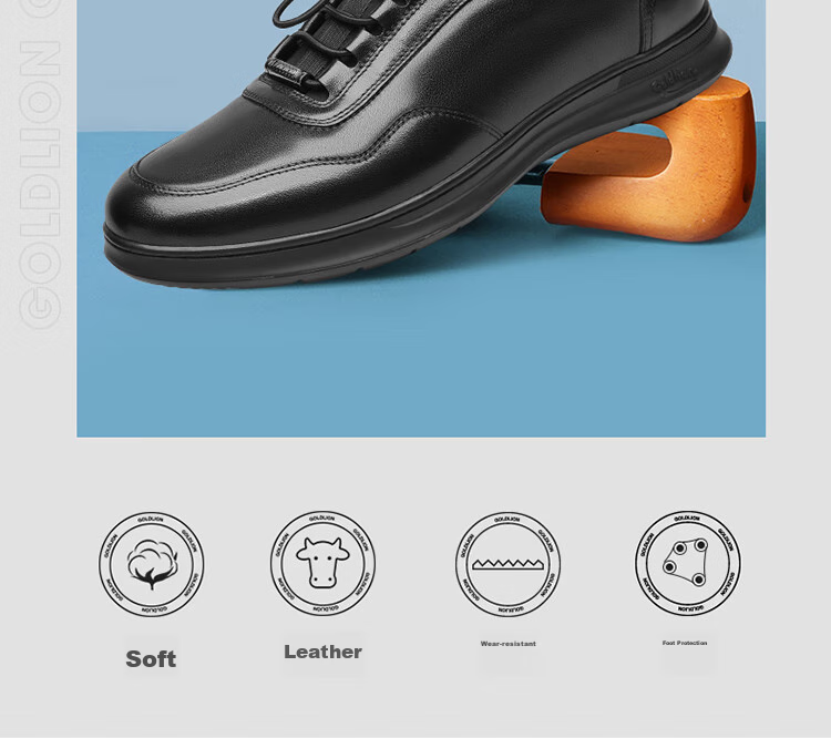 Goldlion Men's Shoes, Business Casual Shoes, Fashionable Comfortable Soft Elastic Band Leather Shoes G539410008AAA with Lining, Size 41 7