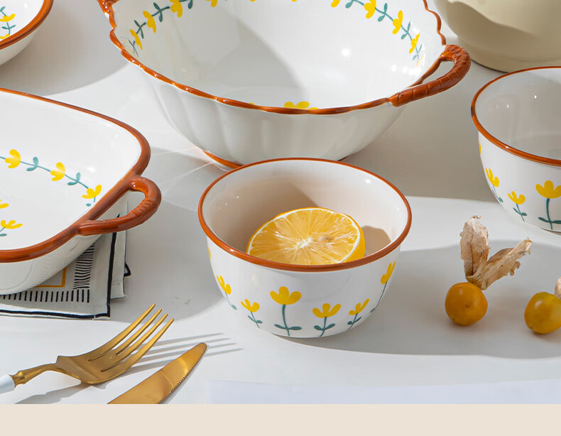 CERAMICS Underglaze Ceramic Bowl And Plate Dinnerware Set, Simple Home Dining Set with Rice Bowls, Plates, Chopsticks And Complete Tableware Set, Mountain Chrysanthemum Pattern, 8 Pieces 3